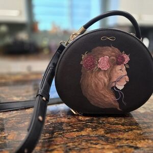 Black Round Lion Embroidered Bag